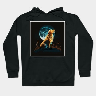 Golden Retriever Dog, Howling, Moon, Night Sky Hoodie